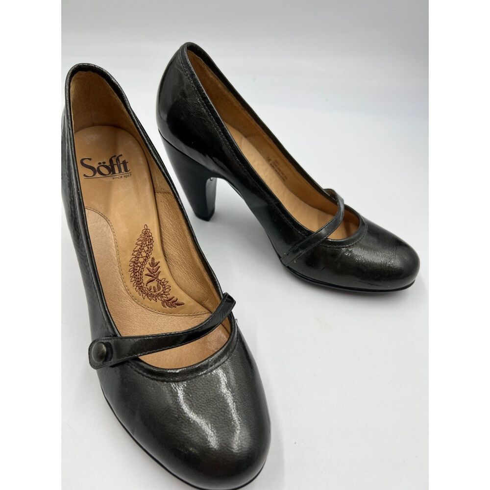Sofft Mary Jane Patent Leather Wedge Pump Shoes Sz 7.5 Gunmetal